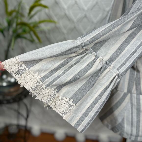 NWT ADIVA | Gray Striped Linen/Cotton Blend Lace Details Cardigan | Women's 3X - Picture 3 of 10